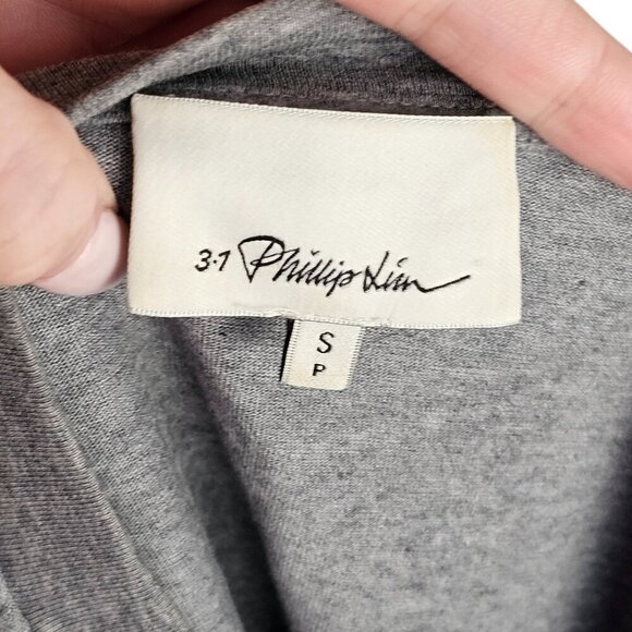 3.1 Phillip Lim Grey Tie Bottom Grey White Detail T-Shirt Sz S - Picture 5 of 7